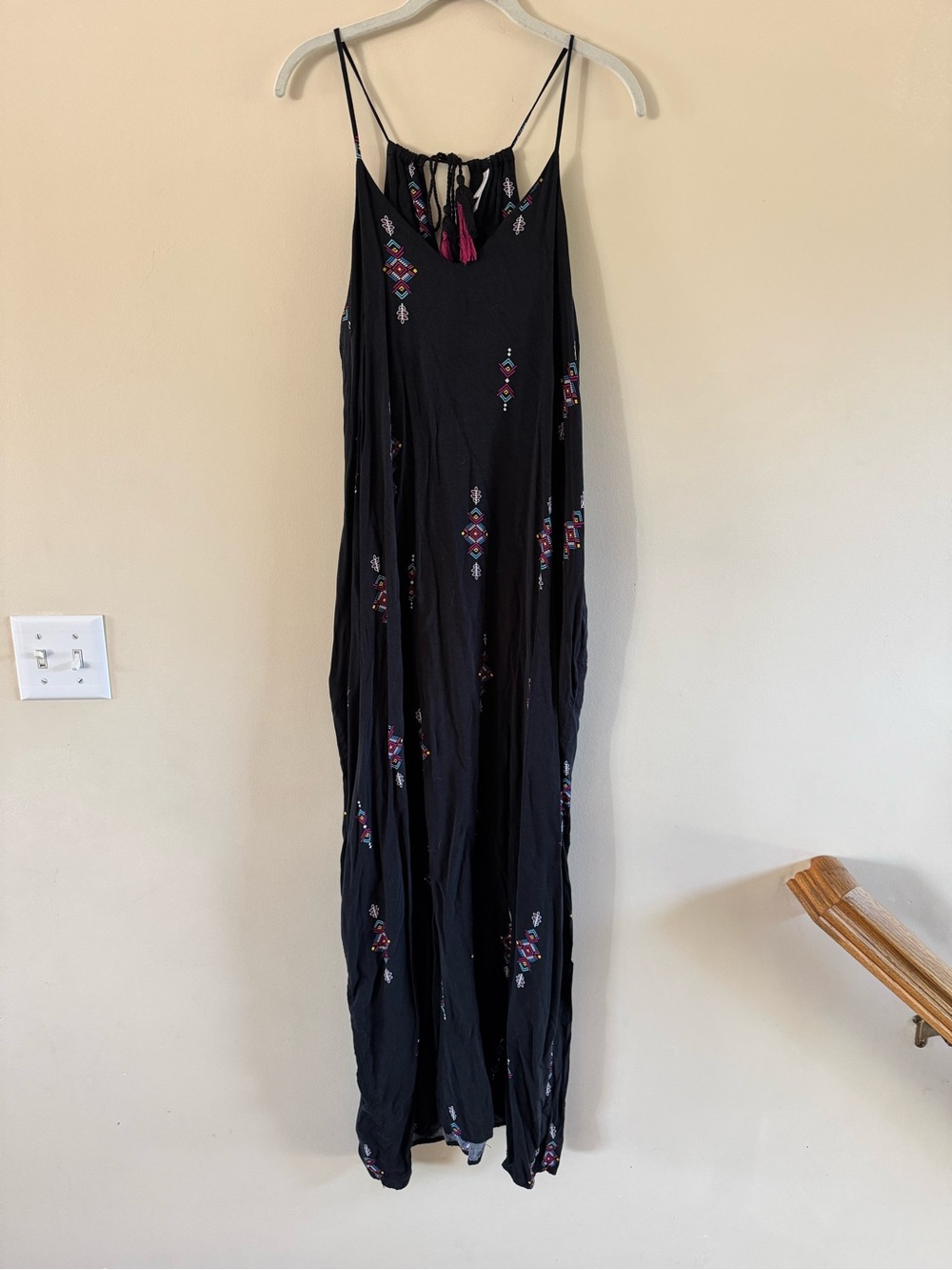 Xhilaration Black Maxi Dress with Embroidered accents and Tassel
